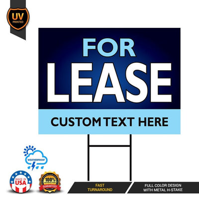 For Lease Yard Sign Personalized 18" x 12" - Visible Text Custom For Lease Yard Sign with Metal H-Stake