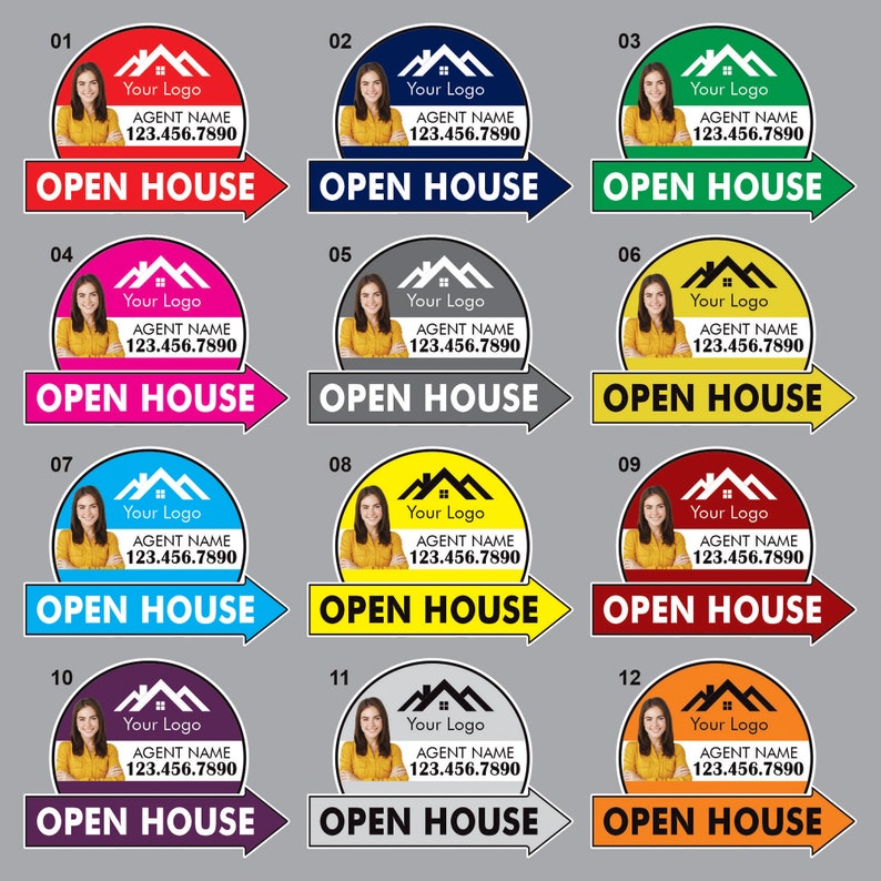 Custom Open House Arrow Yard Sign 18" x 24", 2 Sided Add Your Text, Logo, Photo Personalized Open House Directional Signs with Metal H-Stake