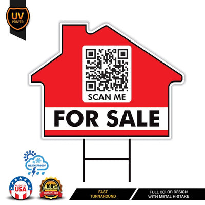 Custom for Sale Yard Sign 18" x 24", 2 Sided Add QR CODE Real Estate Lawn Sign Personalized for Sale by Owner Signs with Metal H-Stake