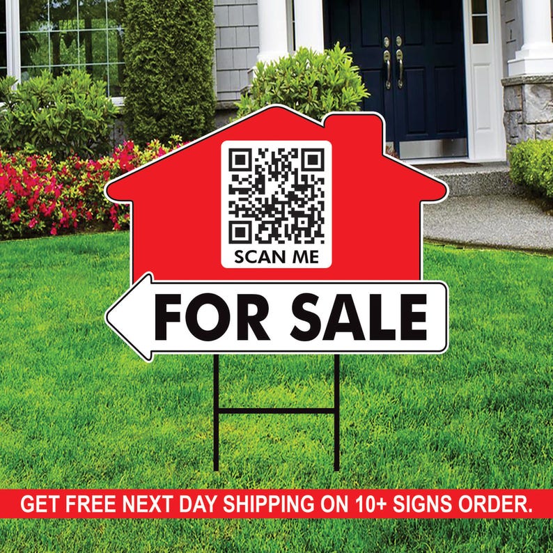 10 Pack Custom for Sale Arrow Yard Sign 18" x 24", 2 Sided QR CODE Real Estate, Personalized For Sale Directional Signs with Metal H-Stake