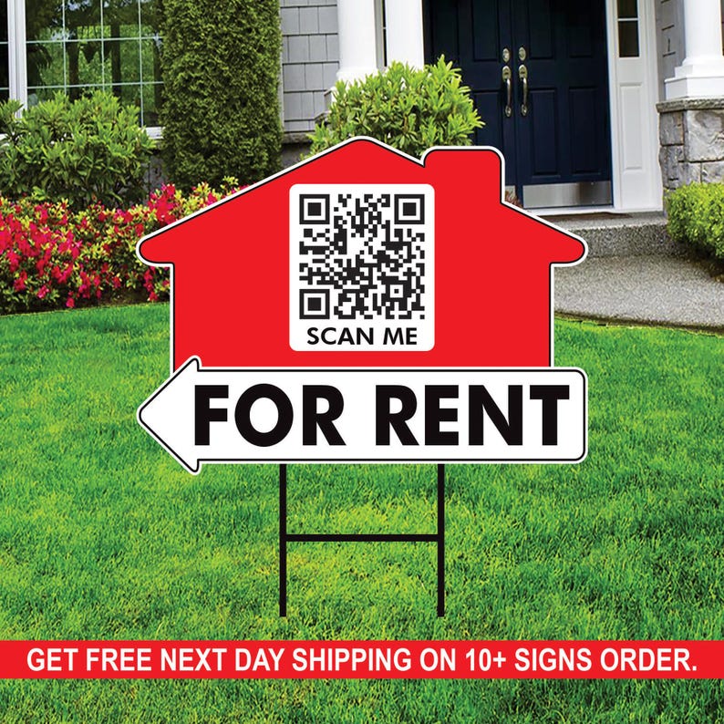 10 Pack Custom for Rent Arrow Yard Sign 18" x 24", 2 Sided QR CODE Real Estate, Personalized For Rent Directional Signs with Metal H-Stake