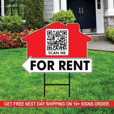 10 Pack Custom for Rent Arrow Yard Sign 18" x 24", 2 Sided QR CODE Real Estate, Personalized For Rent Directional Signs with Metal H-Stake
