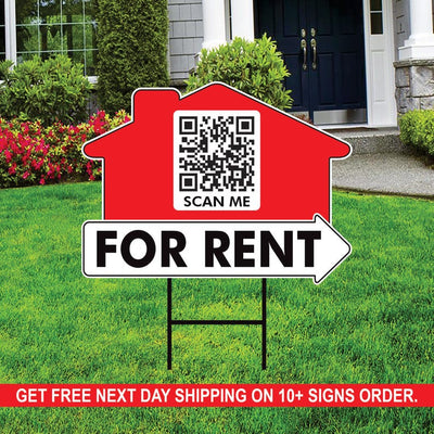 10 Pack Custom for Rent Arrow Yard Sign 18" x 24", 2 Sided QR CODE Real Estate, Personalized For Rent Directional Signs with Metal H-Stake