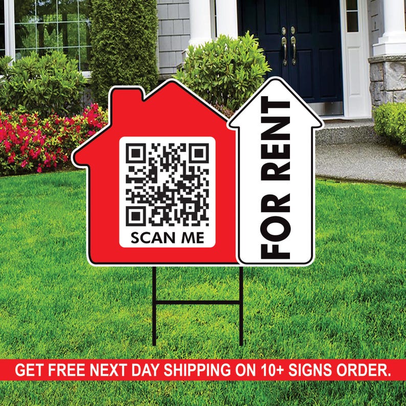 10 Pack Custom for Rent Arrow Yard Sign 18" x 24", 2 Sided QR CODE Real Estate, Personalized For Rent Directional Signs with Metal H-Stake