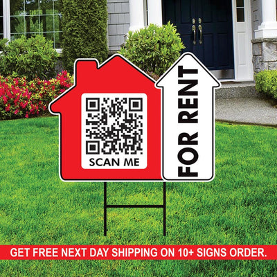 10 Pack Custom for Rent Arrow Yard Sign 18" x 24", 2 Sided QR CODE Real Estate, Personalized For Rent Directional Signs with Metal H-Stake
