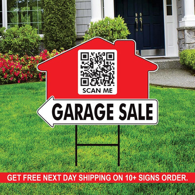 10-Pack Custom Garage Sale Arrow Yard Sign 18" x 24", 2-Sided QR CODE Real Estate, Personalized Directional Signs with Metal H-Stake