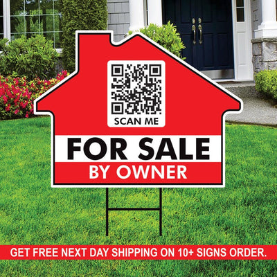 Custom for Sale by Owner Yard Sign 18" x 24", 2 Sided QR CODE Real Estate Lawn Sign Personalized for Sale by Owner Signs with Metal H-Stake