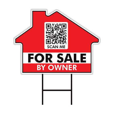 Custom for Sale by Owner Yard Sign 18" x 24", 2 Sided QR CODE Real Estate Lawn Sign Personalized for Sale by Owner Signs with Metal H-Stake