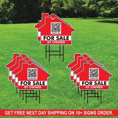 Custom for Sale by Owner Yard Sign 18" x 24", 2 Sided QR CODE Real Estate Lawn Sign Personalized for Sale by Owner Signs with Metal H-Stake