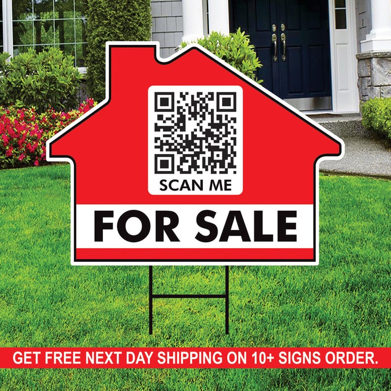 Custom for Sale Yard Sign 18" x 24", 2 Sided Add QR CODE Real Estate Lawn Sign Personalized for Sale by Owner Signs with Metal H-Stake