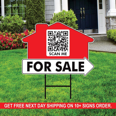 10 Pack Custom for Sale Arrow Yard Sign 18" x 24", 2 Sided QR CODE Real Estate, Personalized For Sale Directional Signs with Metal H-Stake