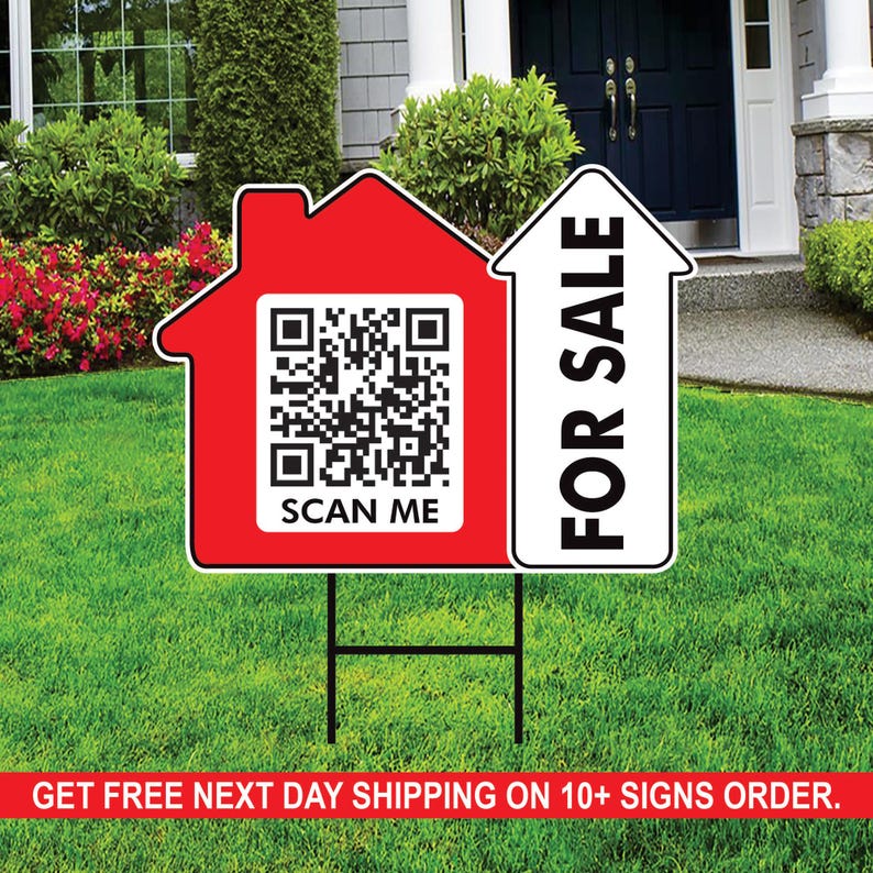10 Pack Custom for Sale Arrow Yard Sign 18" x 24", 2 Sided QR CODE Real Estate, Personalized For Sale Directional Signs with Metal H-Stake