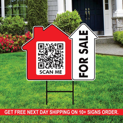 10 Pack Custom for Sale Arrow Yard Sign 18" x 24", 2 Sided QR CODE Real Estate, Personalized For Sale Directional Signs with Metal H-Stake