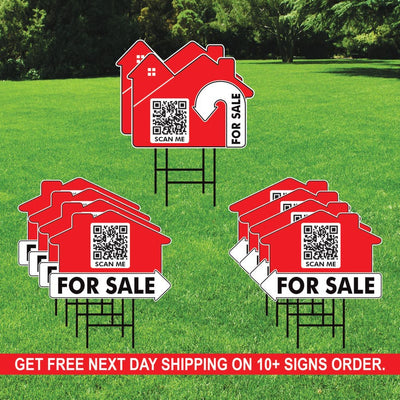 10 Pack Custom for Sale Arrow Yard Sign 18" x 24", 2 Sided QR CODE Real Estate, Personalized For Sale Directional Signs with Metal H-Stake