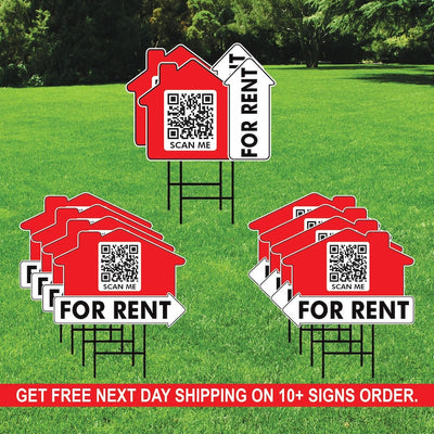10 Pack Custom for Rent Arrow Yard Sign 18" x 24", 2 Sided QR CODE Real Estate, Personalized For Rent Directional Signs with Metal H-Stake