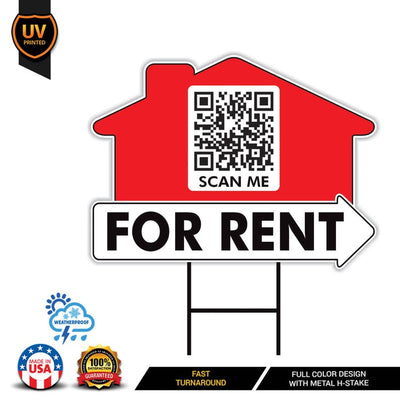 10 Pack Custom for Rent Arrow Yard Sign 18" x 24", 2 Sided QR CODE Real Estate, Personalized For Rent Directional Signs with Metal H-Stake
