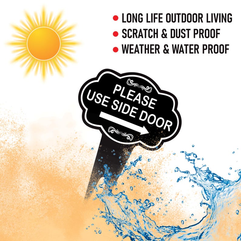 Please Use Side Door Yard Sign 10” x 14” - Rust-free Aluminum. Please Use Front Door Sign for Lawn