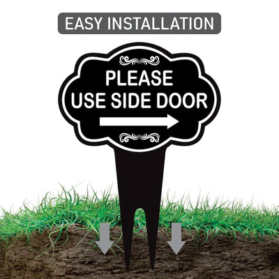 Please Use Side Door Yard Sign 10” x 14” - Rust-free Aluminum. Please Use Front Door Sign for Lawn